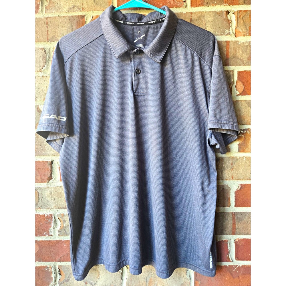 HEAD Men's Gray Polo Shirt L Short Sleeve Solid Polyester Logo Collared
